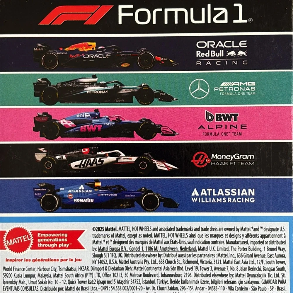 Hot Wheels Formula 1 5-Pack RedBull AMG Petronas BWT Alpine Haas Williams Racing